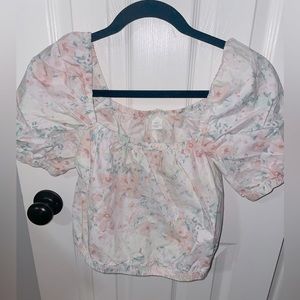 H&M puff sleeve pastel floral top
